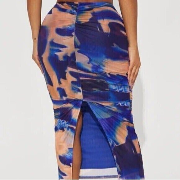 Abstract Print Mesh Elastic Waistband Maxi Skirt Size XS RefN17 - Picture 3 of 7